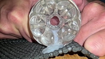 Preview 4 of Bam Vanh - Close-up fucking double Quickshot Fleshlight with huge slowmotion cum explosion and sperm flooding out