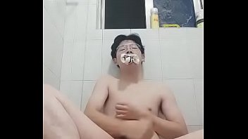 Preview 4 of Helena Pov - Chinese cool boy jerks off wearing white socks in bathroom 02