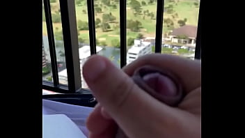 Preview 3 of Hot Mom Doog - Uncut thick cock cumming at a balcony in hawaii