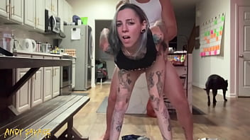 Preview 2 of Bride Trio - Perfect pussy GOTH girl creampied in the kitchen