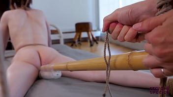 Preview 3 of Www Oopsmovs Com - Back Bend Neck Rope Dildo Gagging Electro Shocked Ass Until Tgirl Breaks