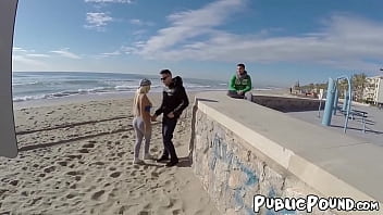 Preview 1 of Bbcbig Sex - Blondie with an athletic body has sex outside on the beach