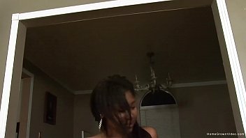 Preview 2 of L Great - Thin ebony babe masturbates with a big purple dildo