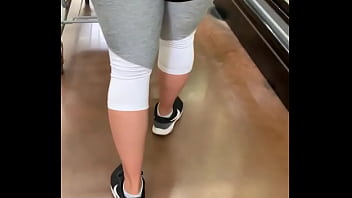 Preview 3 of Aunty Hot Aunty Brazzer Video - Big booty slut in see through leggings at store showing thong