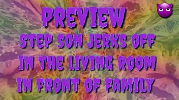 Preview 1 of Femeli Japan - Step Son Jerks Off In The Livingroom In Front Of StepFamily (Preview)