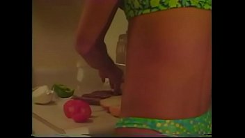 Preview 1 of Xxxxnx God - Tanned gay in lingerie prepares dinner in the kitchen while his friend fucks him in the ass