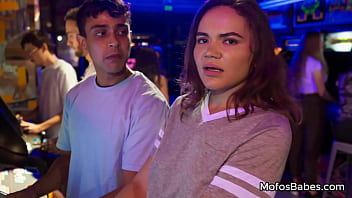 Preview 1 of Estim Of Wife - Sexy teen flash her big natural boobs in public and enjoy big dick in mouth and wet pussy - Naudi Nala,  Peter Green