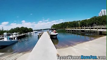 Preview 1 of Sex For Money Big Boob - Teens party on yacht before threeway fuck