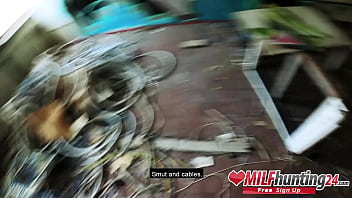 Preview 1 of Big Bra Romance - The MILF Hunter dates mature tattoo chick Vicky Hundt in a former office building. He fucks her mouth and wet pussy just to cum on her face afterwards  (FULL SCENE)! I banged this MILF from milfhunting24.com!