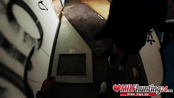 Preview 4 of Big Bra Romance - The MILF Hunter dates mature tattoo chick Vicky Hundt in a former office building. He fucks her mouth and wet pussy just to cum on her face afterwards  (FULL SCENE)! I banged this MILF from milfhunting24.com!