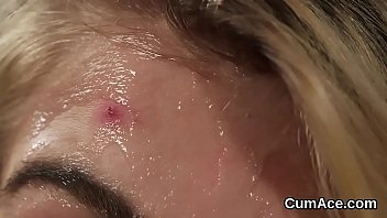 Preview 2 of Party Romance - Foxy bombshell gets cum load on her face swallowing all the cum