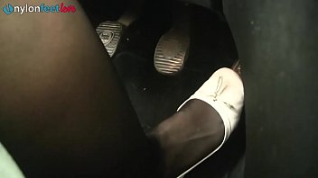 Preview 4 of Lesbian Oil Up - Sexy redhead stockings upskirt and shoeplay on the driveway