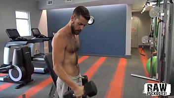 Preview 1 of Towel Fucking - RawFuckBoys - Young hairy stud strokes big cock solo after hot workout