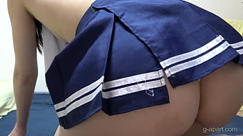 Preview 2 of Ssunnn - Japanese Girl in Uniform with a Short Mini Skirt is Cleaning the Room