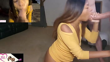 Preview 3 of Kelsi Monroe Pov Tiny - Busty Ebony IslaCox Spitroasted and Surprised by Two HUGE Cocks!