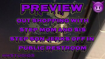 Preview 1 of Fuck Gold Digger - It Shopping With Step Mom And step Sis Step Son Jerks Off In A Public Restroom