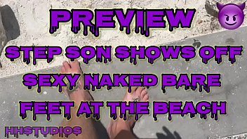 Preview 1 of Big Asss Facking In Pool - Step Son Shows Sexy Naked Bare Feet At The Beach