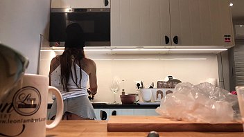 Preview 2 of Donkey Pusy - Braless No Panties in the Kitchen finishes the Dishes