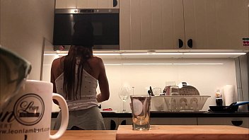 Preview 3 of Donkey Pusy - Braless No Panties in the Kitchen finishes the Dishes