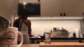 Preview 4 of Donkey Pusy - Braless No Panties in the Kitchen finishes the Dishes