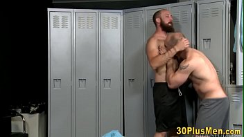 Preview 2 of Androgynous Twinks - Bear bangs in locker room for cum in mouth