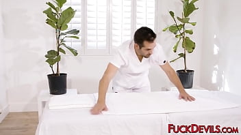 Preview 1 of Under View - Tantalizing chick gives oral massage to masseur and fucks