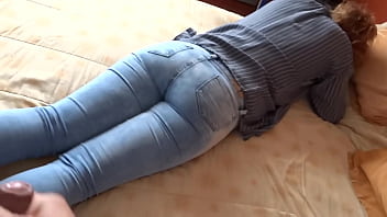 Preview 1 of Asian Bbw Anal - Great cumshot on stepmom&#039_s wonderful ass with her jeans on,  two cameras recording it