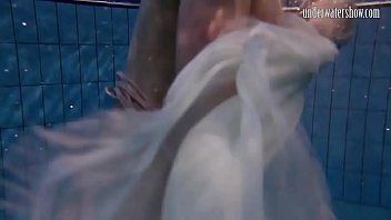 Preview 2 of Esposa Timida Compartida - Dark haired teen Andrea floating with hottest ass