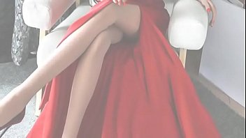 Preview 3 of Adibasi Sexvideos Videos - Mature brunette sex doll in long red dress