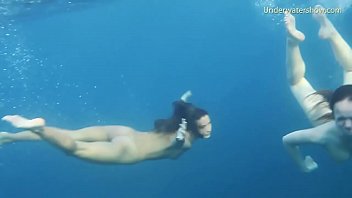 Preview 2 of Silvia Saint Ian Scott - 2 Hot Girls naked in the sea swimming