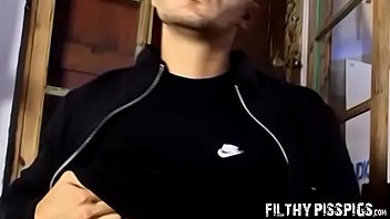 Preview 1 of British Girdle Fitters Fondle - Hunk ends up leaking pee out of his dick and stroking it too