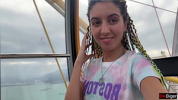 Preview 4 of Mom And His Child - Public Dick Flashing on the Ferris wheel - Stranger Girl Help me Cum in her Mouth