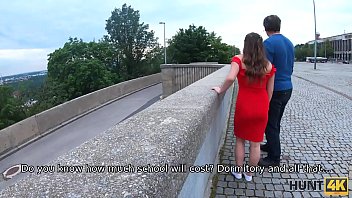 Preview 1 of Mom Son Anal Orgasm - HUNT4K. Sweet pale-skinned lady in red dress gets fucked in front of her step dadd