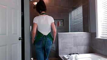 Preview 2 of Bokep Jepang Pantat Semok - Starbucks Apron Girl Sage Eldritch Wetting Jeans &amp_ Panties