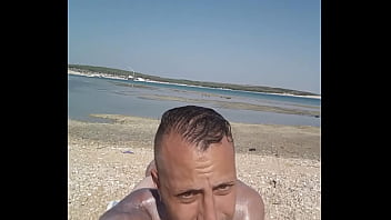 Preview 3 of Shiny Satin Skirt Wank - FKK Boy beach