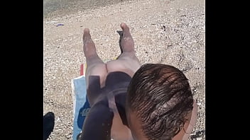 Preview 4 of Shiny Satin Skirt Wank - FKK Boy beach