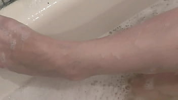 Preview 2 of Bech Turkish - Milf. Soapy foam on tits,  pussy,  ass,  legs. Sexy blonde Milf takes bathroom. Handjob. Solo MILF. Shower