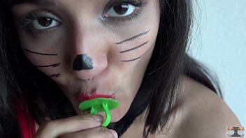 Preview 4 of Latex Sissy Bondage - Licking a Lollipop.  Cat Pet Play. Viva Athena sucks a ring pop as a lollipop licker.  How many licks will it take for her to finish?  Don&#039_t you wish this was your cock?