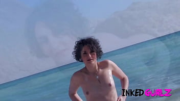 Preview 1 of Indian Actress Nadhiya Nude - Inked Gurlz - Anal On the Beach w/ Inked Brunette