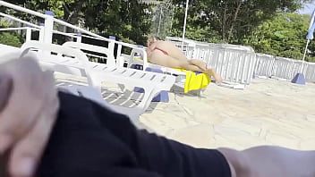 Preview 3 of Gay Sexx Video - She noticed that I was jerking off and helped me cum right next to the public pool