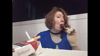 Preview 2 of Mo Lron Sleeping So - VHSlut fucking her hungry pussy with ice cream on a public porch