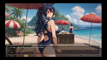 Preview 2 of G Picasso - Bluring the walls [ ROMANCE Hentai Game ] Ep.7 EXHIB COUPLE at the BEACH !