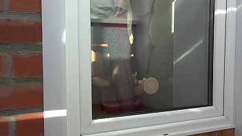 Preview 2 of Xxx Hot Sexco - Slim milf masturbates outside the window. Juicy butt doggy style and foot fetish in stockings.