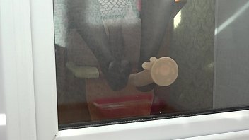 Preview 1 of Xxx Hot Sexco - Slim milf masturbates outside the window. Juicy butt doggy style and foot fetish in stockings.