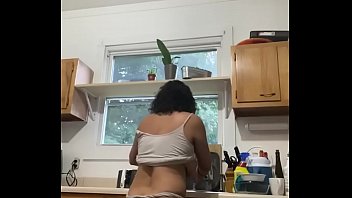 Preview 3 of Labrador Licking - Latina MILF having fun doing the dishes