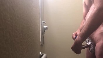 Preview 1 of Low Jeans - Shaving my cock and balls and cumming in public shower