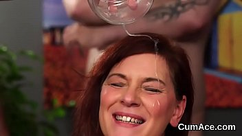 Preview 3 of Girlfuckhourse - Slutty idol gets cumshot on her face eating all the cream