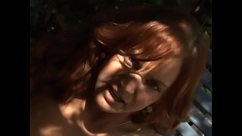 Preview 2 of Lana Dl - Playful redhaired hottie Gabriella Banks took off her lingerie to play with her muff rubbing it with glass dildo in the shade of a tree