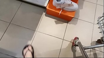 Preview 2 of Ron Jeremy Fucks In Jail - Spy on your sexy mom&#039_s sweaty feet while changing some different shoes in the store