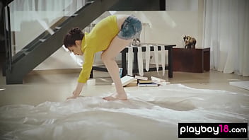 Preview 3 of Pon Caxxx - Busty Serena Wood stripping and painting her epic tits